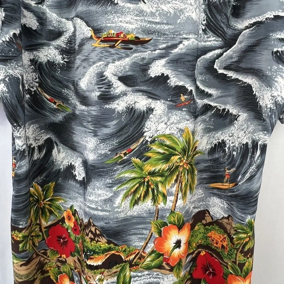 Kennington Ltd. Hawaiian Shirt Palm Trees Surfers Floral Tropical Bright Large - Picture 5 of 6
